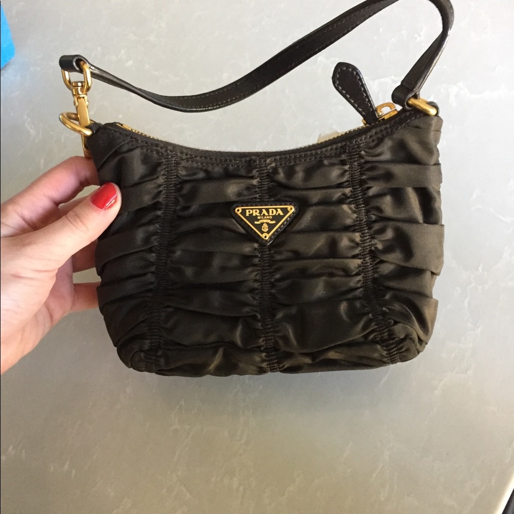 Prada Brown Pleated Nylon Handbag